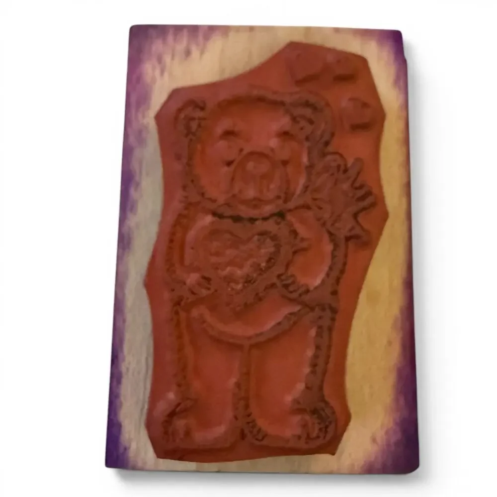 Hero Arts Vintage 1985 Teddy Bear With Hearts Rubber Stamp